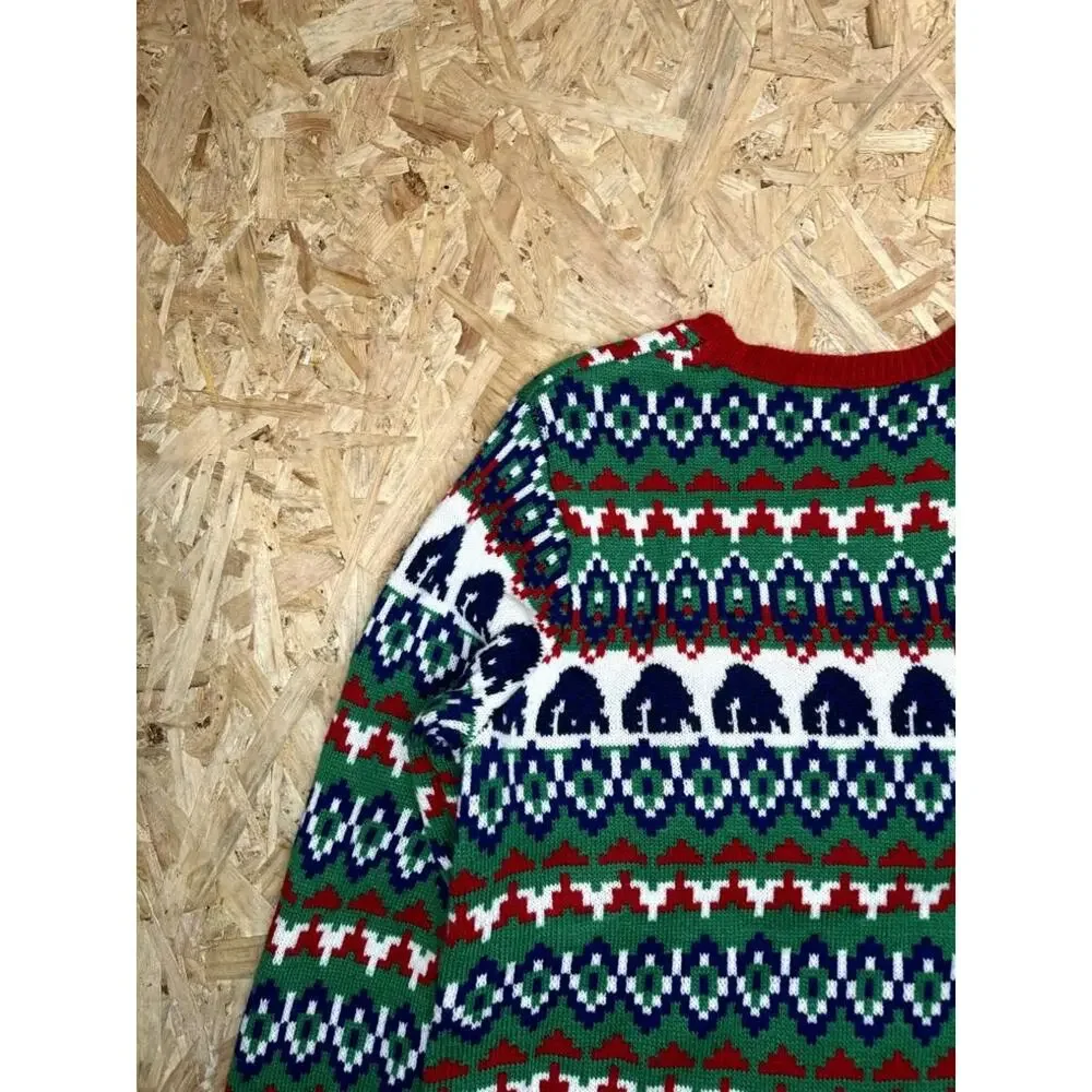 Holiday Time Ugly Christmas Sweater Mens Large Gorilla Santa Hat Candy Cane Knit